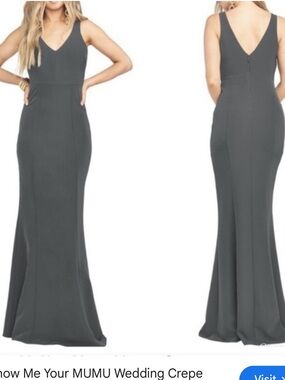 Show Me Your Mumu Charcoal V-Neck Crepe Maxi Gown